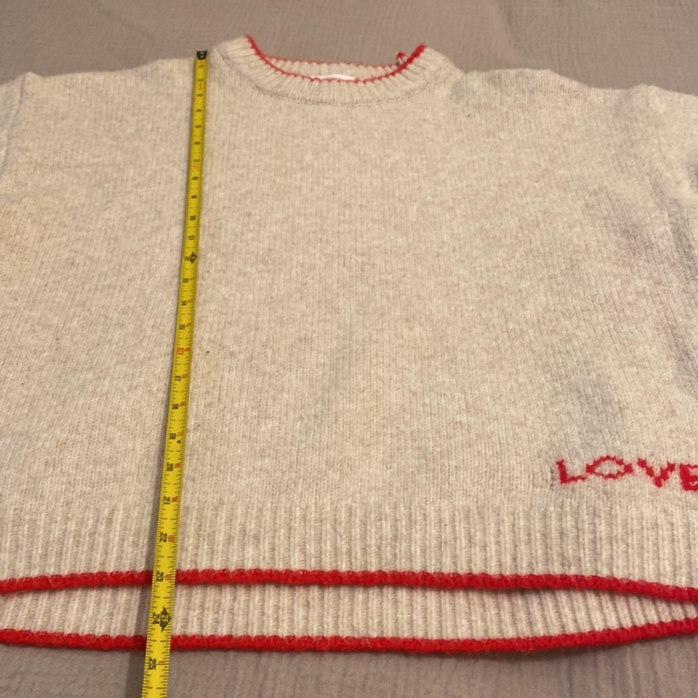 Altar'd State Cream Knit Sweater with Red Trim and 'LOVE' Accent. Size M - Picture 6 of 9